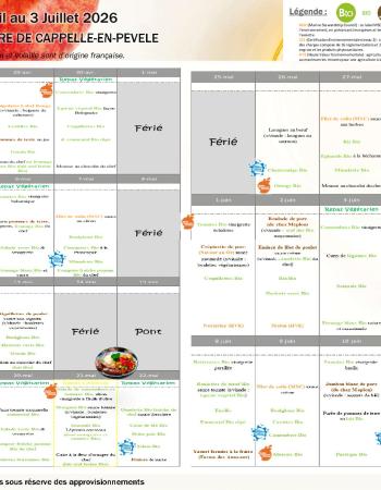 Menu du Restaurant Scolaire